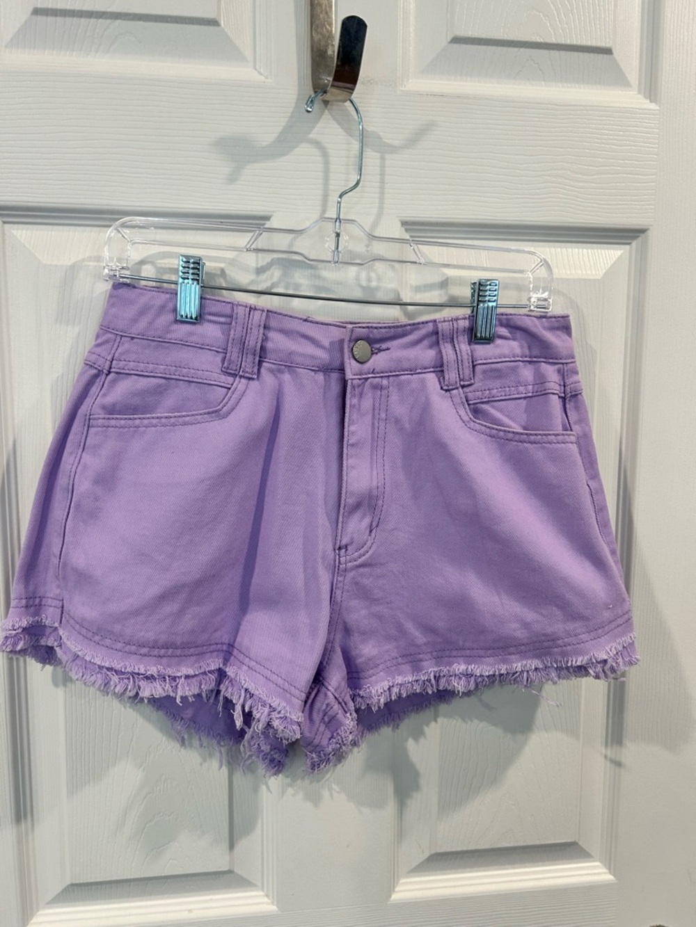 Women's Lavender Purple Frayed Hem Denim Shorts